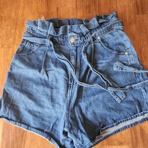 High Rise Denim Shorts with Ruffle Peplum Detail 100% Cotton Size 29